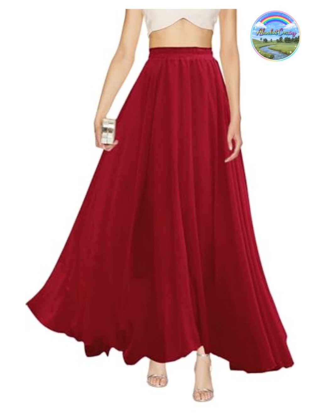 Women's Pleated Retro Maxi Chiffon Skirt A-Line High Waist